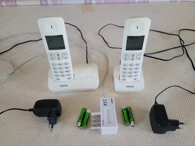 Telephone Fixe Sans Fil Philips D 400 Duo Piles Rechargeables Automatiquement