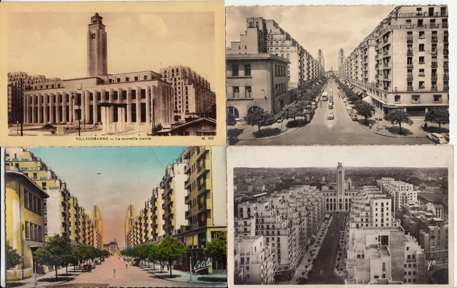 Lot de 4 cartes postales anciennes old postcards VILLEURBANNE RHONE cités 3