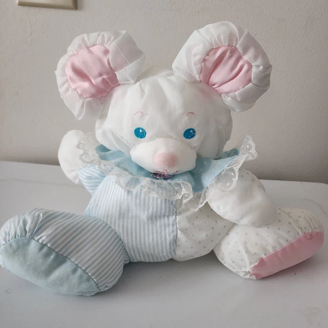 Fisher Price Puffalump Baby Mouse Blue Pink  11" Rattle Vtg Bear Stuffed Animal