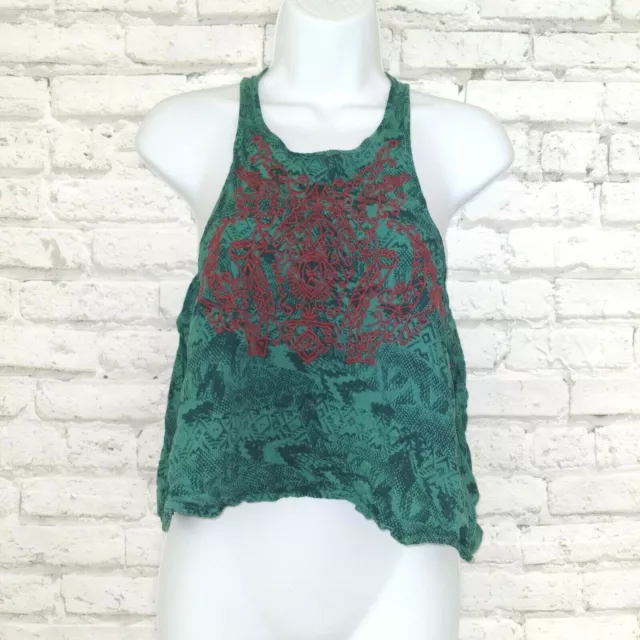 Urban Outfitters Ecote Top Womens Small Green Boho Embroidered Crop Sleeveless