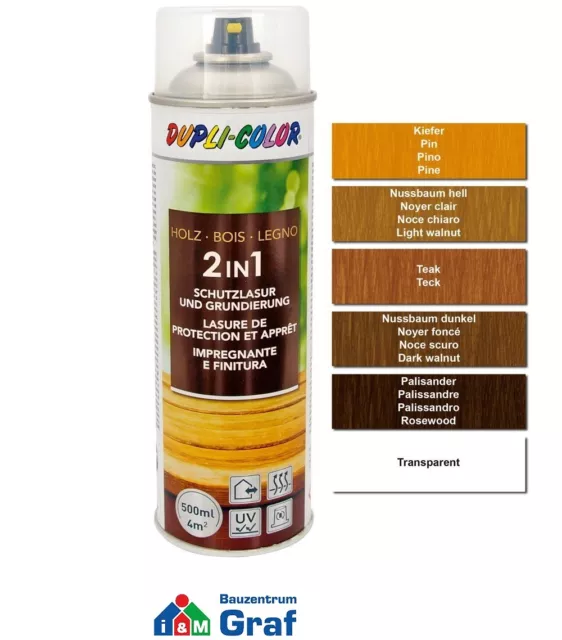 Dupli-Color Vernice Protezione Legno Spray 2in1 Primer, 500 ML / Diversi Colori