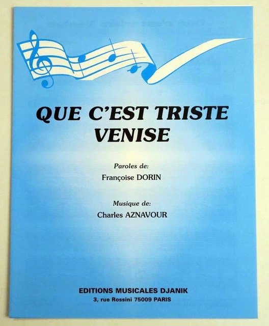 PARTITION SHEET MUSIC CHARLES AZNAVOUR Que C'est Triste Venise * 60's