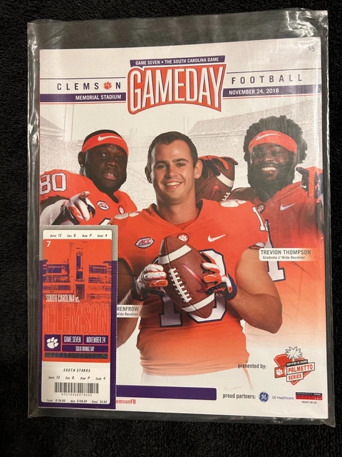 Clemson Vs South Carolina Football Game Program + Ticket Nov 24 2018 Nice M150