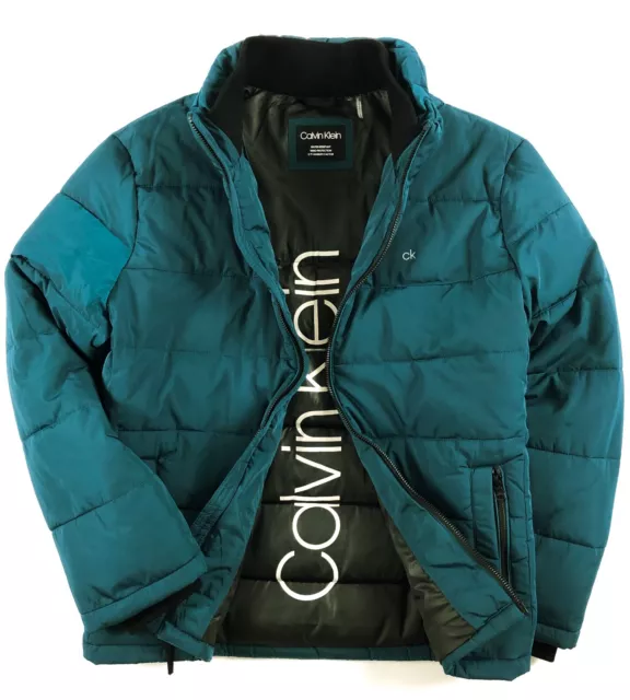 CALVIN KLEIN JACKET Men's Aqua Green Full Zip Winter Puffer Coat CM908985  £ - PicClick UK