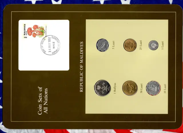Coin Sets of All Nations Maldives UNC 25,50 Laari,1 Rufiyaa 1990 1,5,10 Laari 84