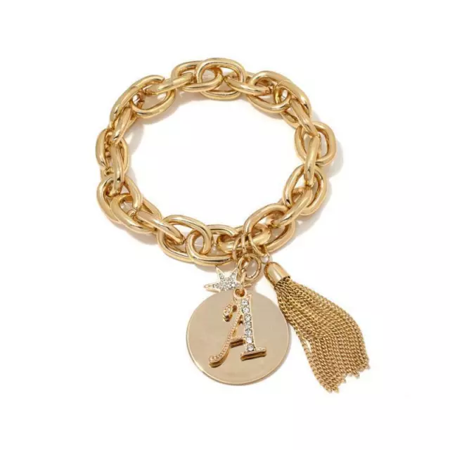 R.J. Graziano Crystal-Accented Stretch Goldtone Chain Initial Bracelet HSN 49