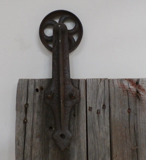 Antique Primitive Barn Or Cellar Rolling Door - Cast Iron Rollers - Square Nails 3