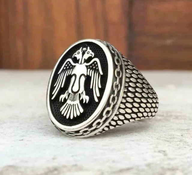 Double Headed Eagle Solid 925 Sterling Silver Men Ring