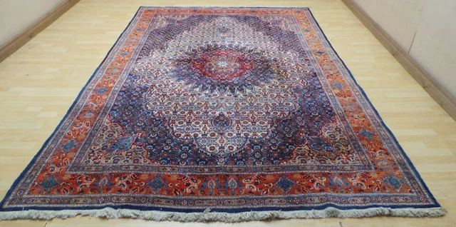 Large  PERSAIN CARPET RUG HAND MADE Oriental living Room Vintage 10ft 3" x 7ft 1