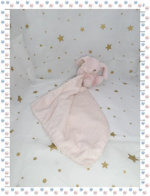 ⑯ - Doudou Peluche Lapin Rose Rayé  Blanc Mouchoir Tartine et Chocolat