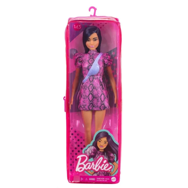 Giocattolo Bambola Barbie Mora con Vestito Viola e Scarpe In Box con Zip Mattel