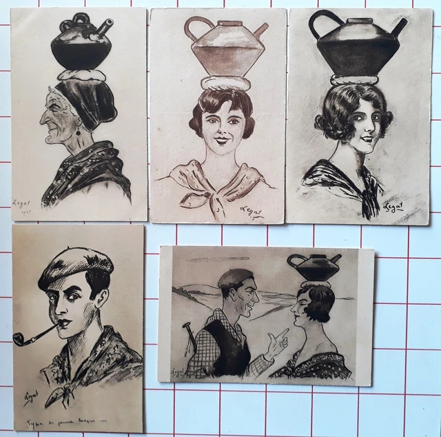 LOT DE 17 cartes postales anciennes CPA Pays Basque illustrateur LEGAT ...