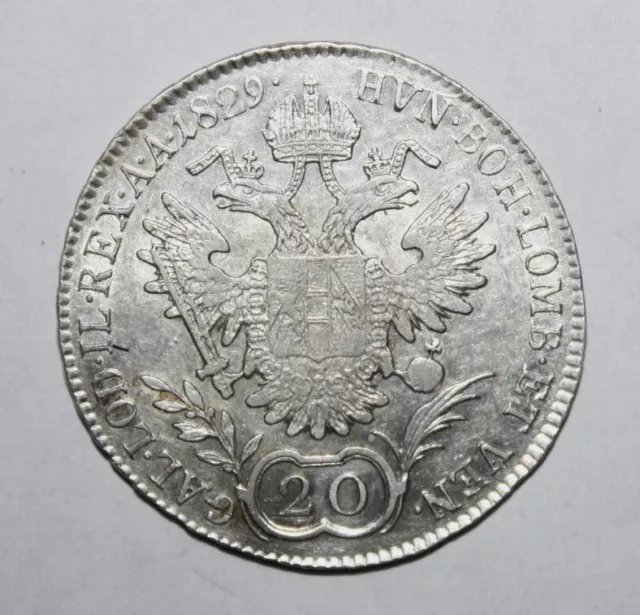 S3 - Austria 20 Kreuzer 1829-B Almost Uncirculated Silver Coin -Emperor Franz II