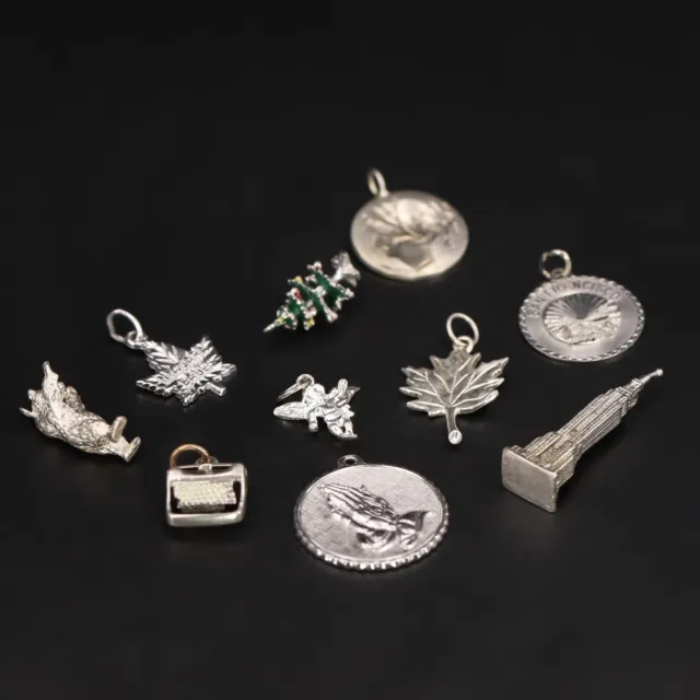 Sterling Silver - Lot of 10 Assorted Maple Leaf Cherub Angel Bracelet Charms 27g