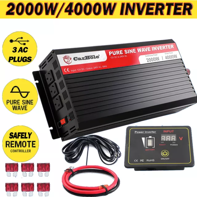 Pure Sine Wave 2000W 4000W Power Inverter DC 12V to AC 240V with Remote Control