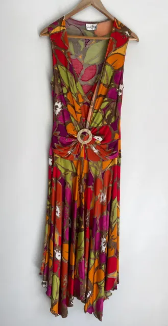 JOSEPH RIBKOFF Vintage Vibrant Printed Detailed Waist Maxi Dress Size 12