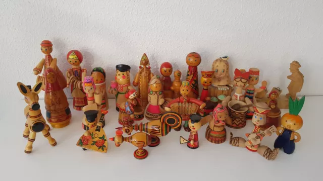 Holzfiguren Holzpuppen Russland russisch UdSSR USSR Handarbeit handbemalt