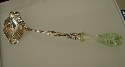 Green Cut To Clear American Brilliant (Abp) Cut Glass Ladle With Sterling Metal