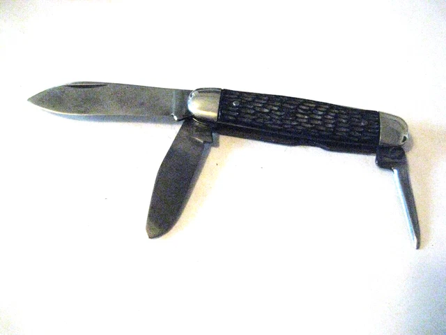 Vintage Unknown U.s. Maker 3 Bladed Camp Knife Pocket Knife Fair/Good Cond.