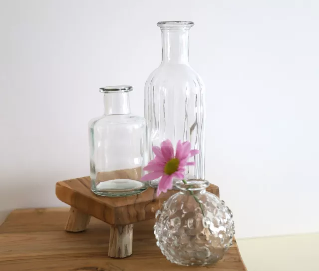Glass Bud Flower Vases Home Wedding Decor Ribbed Dotted Vases Bottles Clear