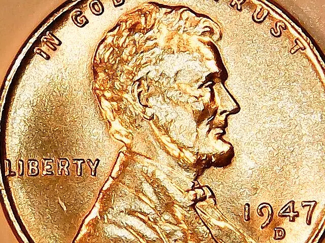 1947 D American Cent Uncirculated Red Lincoln Wheat Penny Denver Mint