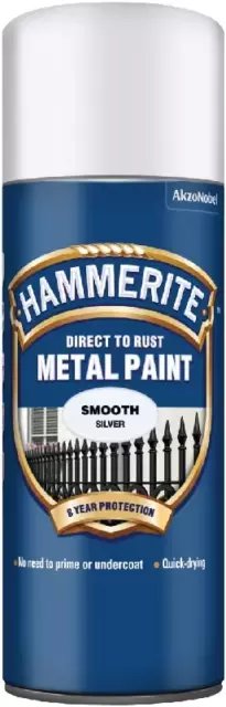 Hammerite Silver Direct To Rust Aerosol Quick Drying Metal Spray Paint 400ml