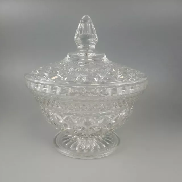 Vintage Anchor Hocking Heavy Glass Wexford Candy Dish With Lid Diamond Cut