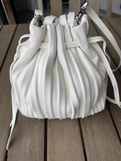 Zara Womens White Faux Leather Satchel Shoulder Bag Purse