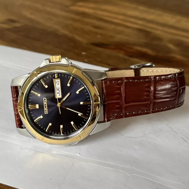 OROLOGIO DA UOMO Seiko Quadrante Solare Blu Marrone In pelle