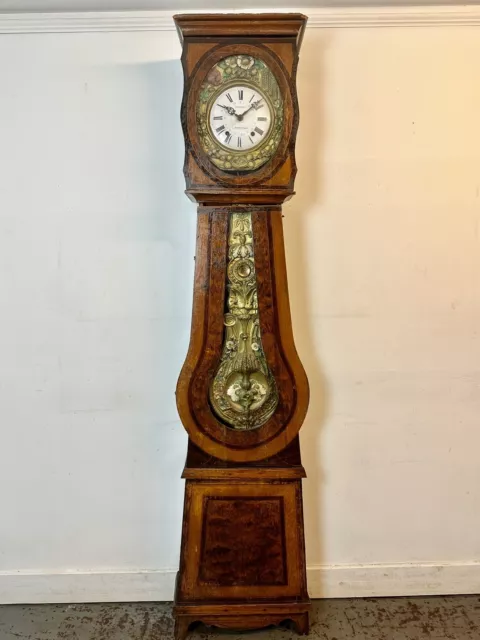 Antique French Comtoise Longcase Clock. C1860 Walnut Decorated Cabinet 19th C