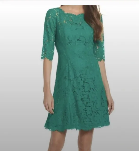 Eliza J Dress Size 6 Women's 3/4 Sleeve Lace Fit Flare Cocktail Green NWT