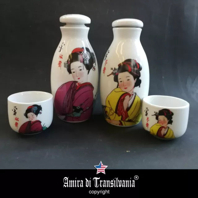 antiques collecting home decor vintage porcelain japanese ceramic bottle geisha