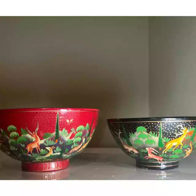 Vintage Collectable Kashmir Hindu Bowl Set