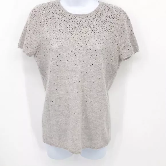 C by Bloomingdale's Cashmere Short Sleeve Embellished Sweater Size M