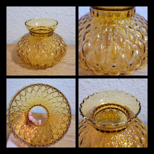 Vintage Amber Glass Hurricane Oil Lamp Shade for swag lamp quilt ruffle 5.75"