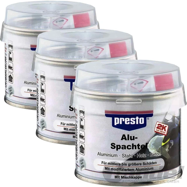 3x250g PRESTO 2K SPATOLA ALLUMINIO INDURENTE METALLO SPATOLA UNIVERSALE ACCIAIO LEGNO CEMENTO
