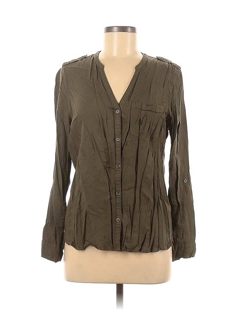 Gap Women Green Long Sleeve Button-Down Shirt M