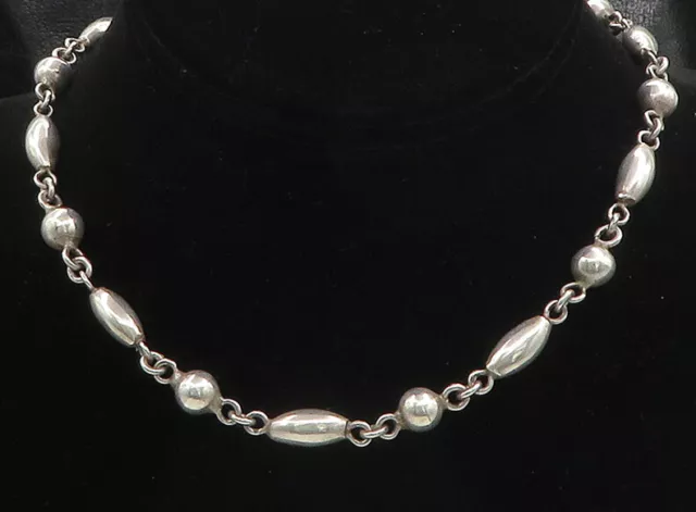 MEXICO 925 Sterling Silver - Vintage Shiny Smooth Beaded Chain Necklace - NE3022