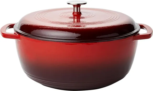 (SHIP FROM USA) Enameled Cast Iron Covered Round Dutch Oven 7.3-Quart Red
