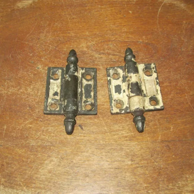 Pair of Heavy Duty Antique Victorian Cast Iron Hinges, 2 X 2 Inch, Acorn