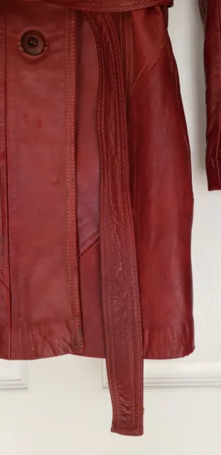 Vtg 70s Skin Gear Napa Y Ante Womens Burgundy Soft Leather Coat w/ Belt Size 8 3