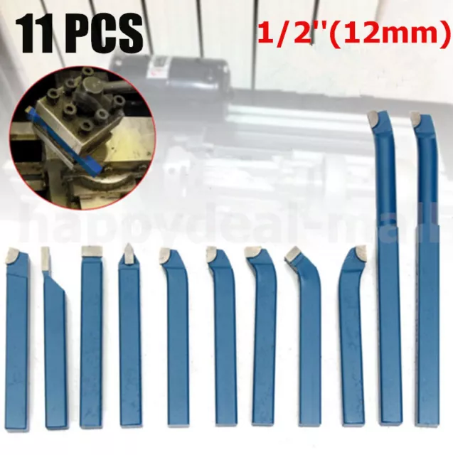 11Pcs 1/2'' Carbide Tip Tipped Cutter Tool Bit Cutting for Metal Lathe Tooling