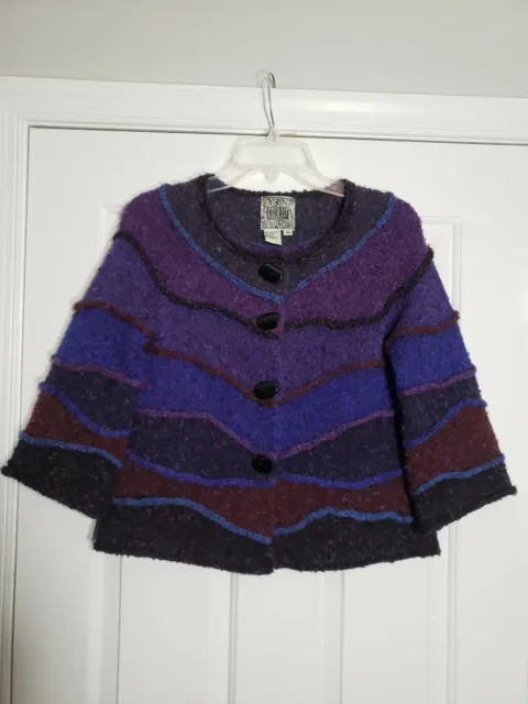 CURIO Anthropologie Purple Blue Chunky Knit Oversize Cardigan Sweater Women's XS
