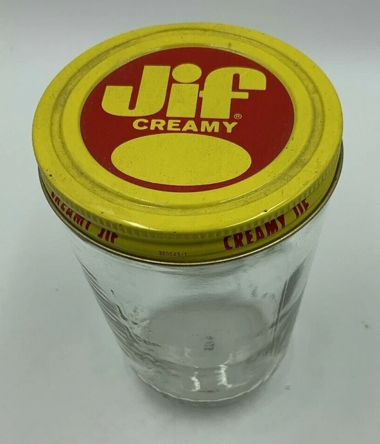 VINTAGE JIF CREAMY Peanut Butter Jar 40 oz Yellow and Red Metal Lid No
