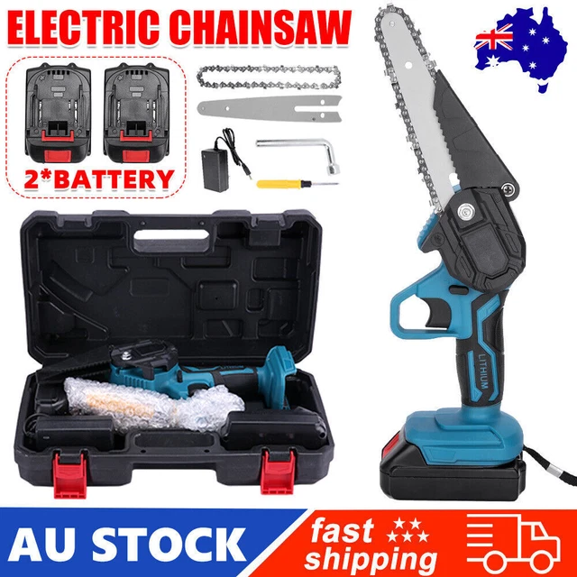 6" Mini Cordless Electric Chainsaw 2X Battery Powered Wood Cutter Rechargeable