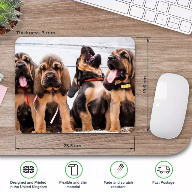 Computer Mouse Mat - Cute Bloodhound Puppies Dog Office Gift #15558 2