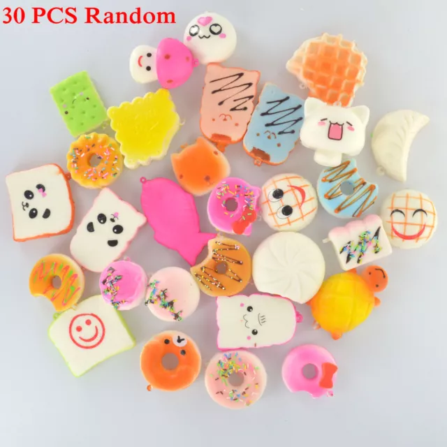 30 Pcs Random Kawaii Squishies Bun Toast Donut Soft Bread Squishy Charm GIFT 2