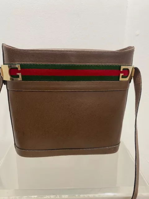 Vintage Gucci Bucket Bag Green Red Stripe G Gold Logo