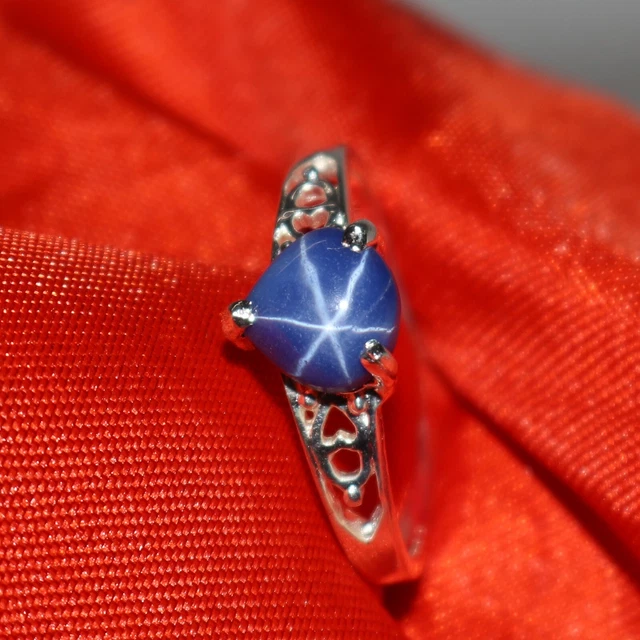 9ct Natural Star Blue Sapphire Gem 925 Sterling Silver Ring For Birthday Gift
