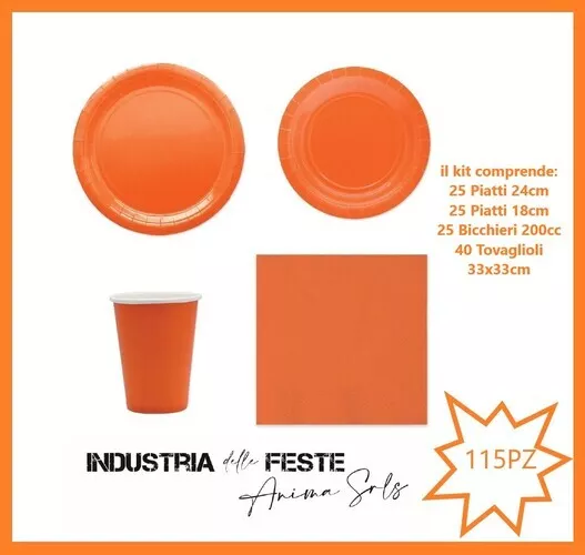 Coordinato Tavola kit  Piatti eco bio tema  Arancione Party festa 25 ospiti ( 11